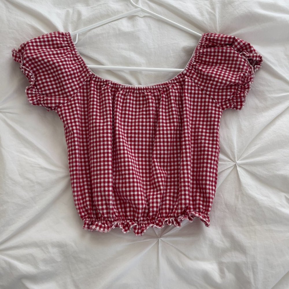 Brandy Melville Red Gingham Off the Shoulder Top